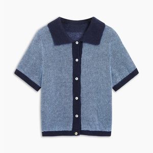 Commense Blue Retro Memory Collared Knit Top NWT